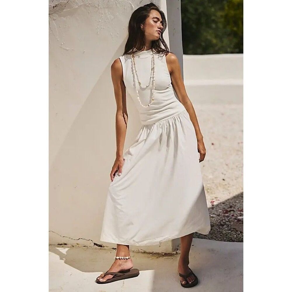 Free People Free Est Pepita Midi Dress Slim Drop Waist Sleeveless M NWD 284669